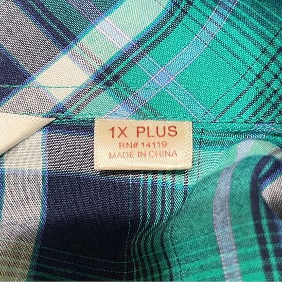 CUMBERLAND Green Blue Country Western Shirt 1X‎ Pearl Snap Long Sleeve Riding - Picture 12 of 14